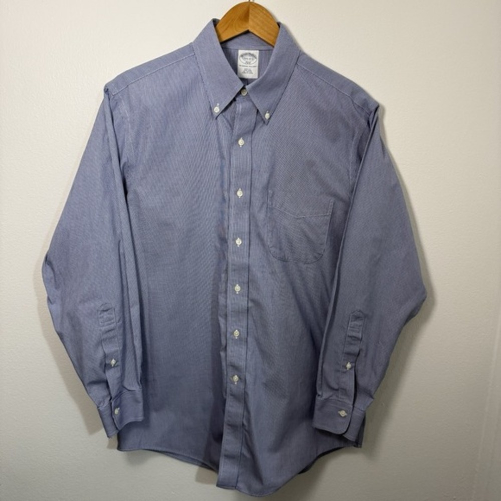Brooks Brothers Men's Blue Houndstooth 346 Dress Shirt Size‎ 15 1/2-2/3